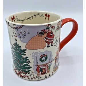 Cath Kidston Christmas Coffee Mug Santa Tree Stockings Fireplace Red Handle NEW
